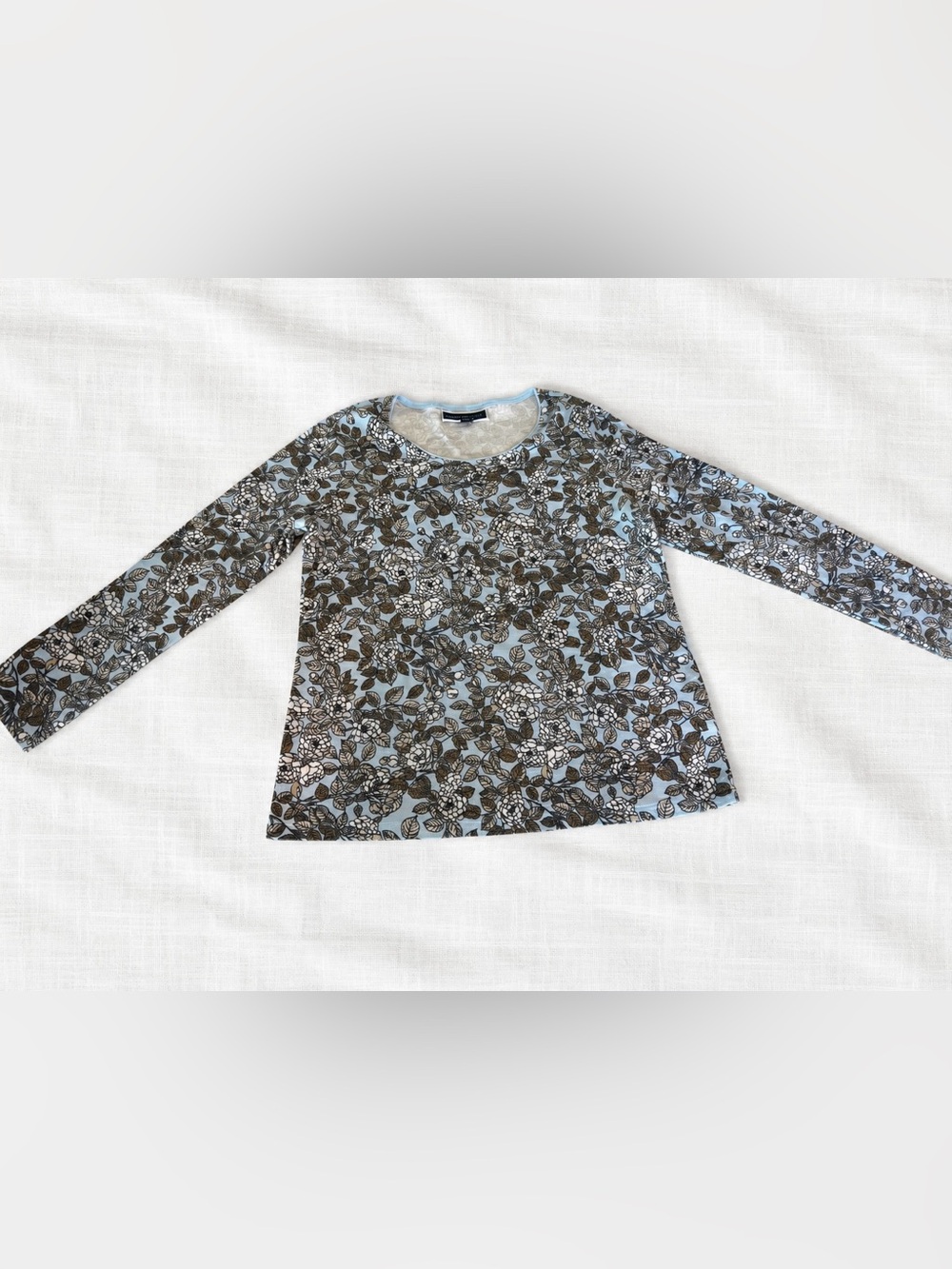 Karen Scott Blue Floral Long Sleeve Crewneck Top